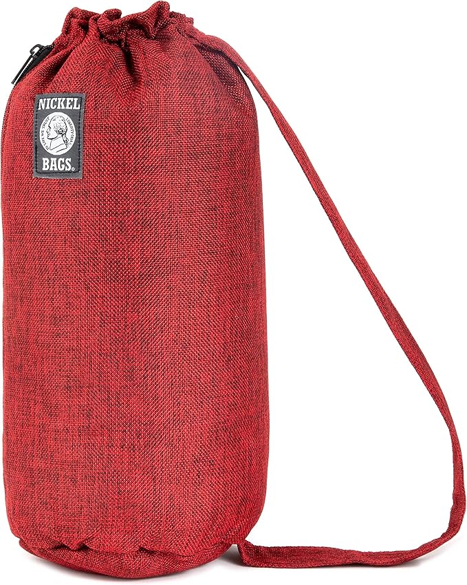 Nickel Bags Padded Drawstring Duffle Tube, Hemp Protective Sling Bag with Soft Velour Interior, Breakable-Safe Storage for Glass & Gear, Durable Zipper & Strap (14 Inch, Red)
