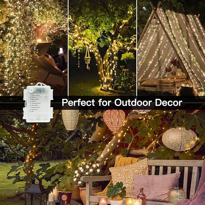 suddus 66ft 200 LED Outdoor String Lights,Fairy Lights Battery Operated with Remote, Twinkle Lights Battery Operated for Bedroom, Dorm, Patio, Fireplace,Garden, Party, Wedding DIY,Indoor(Warm White)