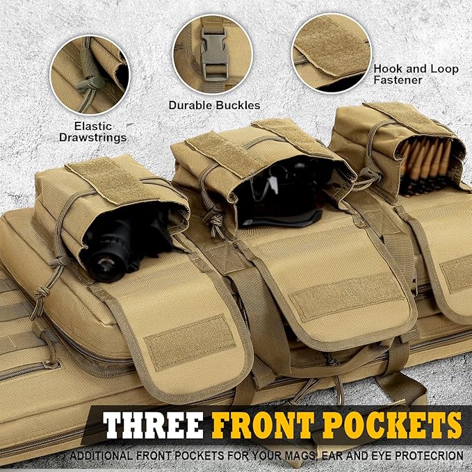 DULCE DOM 36 42 48 Inch Double Rifle Case, Tactical Soft Padded Backpack for Hunting & Shooting Range, Heavy-Duty Storage Gun Bag for 2 Rifles & Pistols with Lockable Zippers & MOLLE System