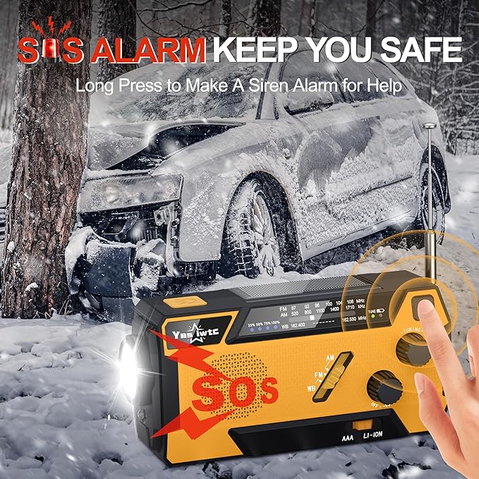 Hand Crank Emergency Radio 7400mWh (2000mAh) Solar Hand Crank Radio Built in 3 Charging Cables AM/FM/NOAA Weather Radio Battery Operated Hand Crank Charger for Emergency Supplies Survival Gear