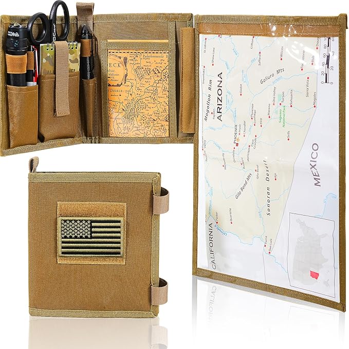 GORELAX Tactical Map Case - Military-Grade Army Gear for Land Navigation Kit, Waterproof TPU with Rapid-Access Window & MOLLE, US Flag Patch Included