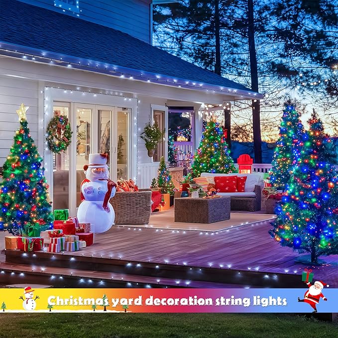 JMEXSUSS 2 Pack Solar String Lights Outdoor Waterproof, Total 66 FT 200 LED Solar Christmas Lights Outdoor, Twinkle Light for Christmas Tree Outside Garden Yard Xmas Decor, White to Multicolor