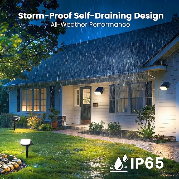 Solar Lights Outdoor Waterproof IP65, Super Bright LED, Cool Light 2 Lighting Modes Selectable, Solar Powered Yard Garden Solar Spot Lights for Outside Landscape Auto On/Off -2 Pack