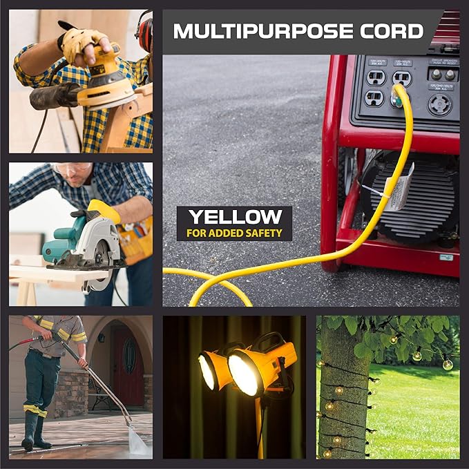 Iron Forge Cable Outdoor Extension Cord 25 Ft - 10 Gauge Heavy Duty Extension Cord, 15 AMP, 10/3 Yellow Power Cable SJTW Weatherproof with 3 Prong