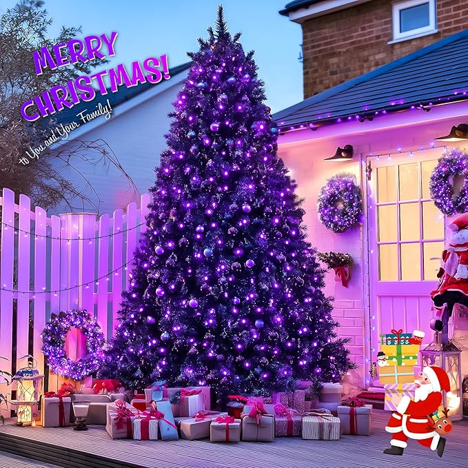JMEXSUSS 2 Pack Solar String Lights Outdoor Waterproof, Total 66 FT 200 LED Solar Christmas Lights Outdoor, Twinkle Light for Christmas Tree Outside Garden Yard Xmas Decor, Purple