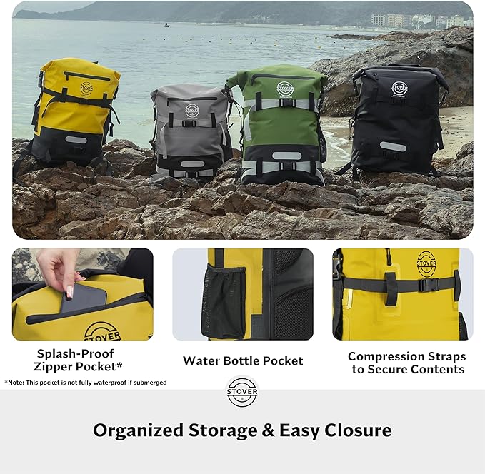 STOVER 5/10/25/30/40/55L Waterproof Dry Bag- Roll-Top Backpack w/Phone Case- Kayaking, Hiking, Camping, Boating- Men/Women