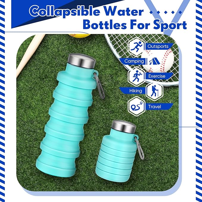 Baderke Collapsible Water Bottles 17oz Travel Sports Portable Water Bottle with Portable Buckle Silicone Lightweight Reusable Leakproof for Camping Hiking Yoga Outdoor(Green)