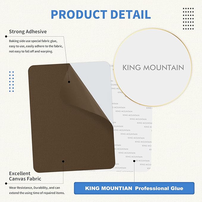 KING MOUNTAIN Canvas Repair Patch 9 x11 Inch 2 Pcs Self-Adhesive Waterproof Fabric Patch for Sofas, Tents, Furniture,Tote Bags, Car Seats (Dark Brown)