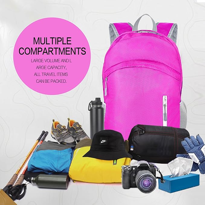 Waterproof Foldable Backpack Dry Storage Lightweight Daypack 35L Outdoor Backpack for Beach Men Women Hot Pink