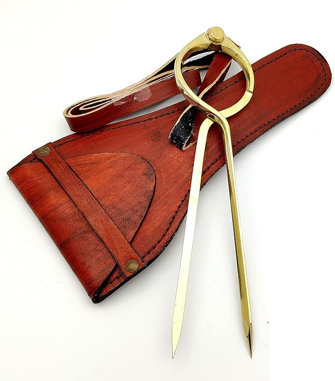5MoonSun5's Vintage Navigation Straight Pattern Artist Divider Solid Brass Drawing Tool Professional 8” Long Divider Marine Navigation Compass with Handmade Leather case (8 inch Brass tip)