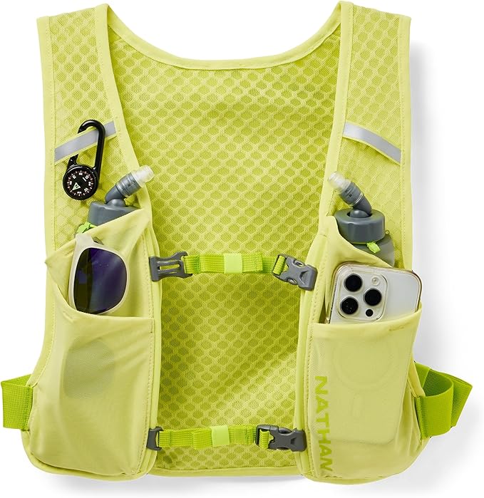 Nathan QuickStart Hydration Pack Vest with Bladder or flasks, Storage Pockets, Breathable Moisture-Wicking Fabric, Adjustable Straps for Running, Hiking, Walking, Marathons, Obstacle Races