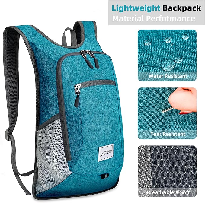 Xgunion Hiking Backpack 10L Small Travel Lightweight Daypack Foldable Hiking Packable Camping Hiking Backpacks for Women Men (Teal Blue)