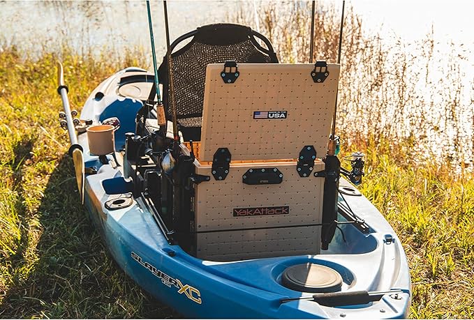 YakAttack BlackPak Pro 13" x 16" Kayak Fishing Crate with 4 Rod Holders - Desert Sand | Tackle Storage Box & Gear Organizer for Kayaks | Lightweight, Durable & Customizable Marine Fishing Accessory