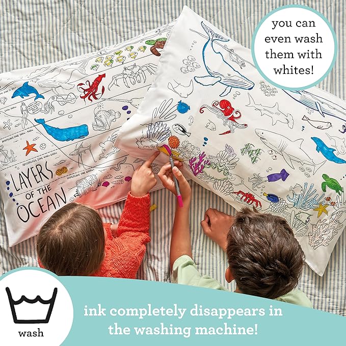 eatsleepdoodle - Coloring Pillowcase for Kids – Reusable DIY Pillow Cover with Washable Markers, Educational Arts & Crafts Activity for Boys & Girls, Fun Gift for Creative Play, Machine Washable