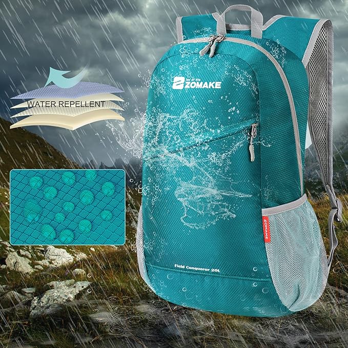 ZOMAKE Lightweight Packable Backpack, Foldable Backpacks Small Daypack for Hiking Water Resistant Day Bag for Travel(Turquoise Green)