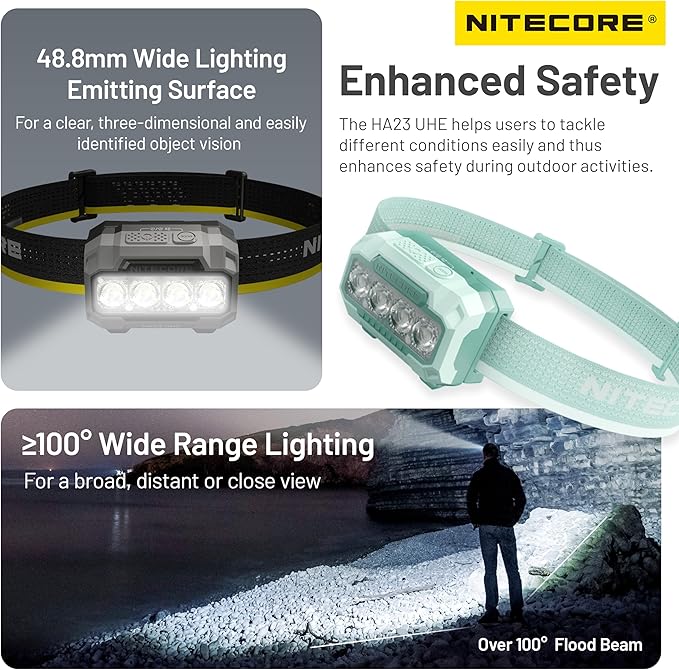 Nitecore HA23 UHE 600 Lumen MCT Outdoor Headlamp Multiple Color Temperatures Lightweight AAA Headlight Tag (Green)