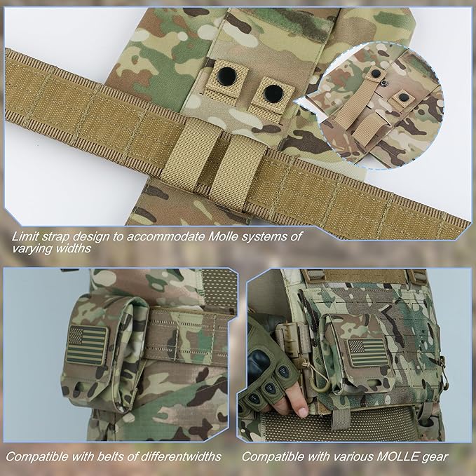 Tactical Dump Pouch for Battle Belt & MOLLE Systems | Foldable Mag Pouch with Drawstring Closure | for Hunting, Duty, Paintball | Includes Flag Patch