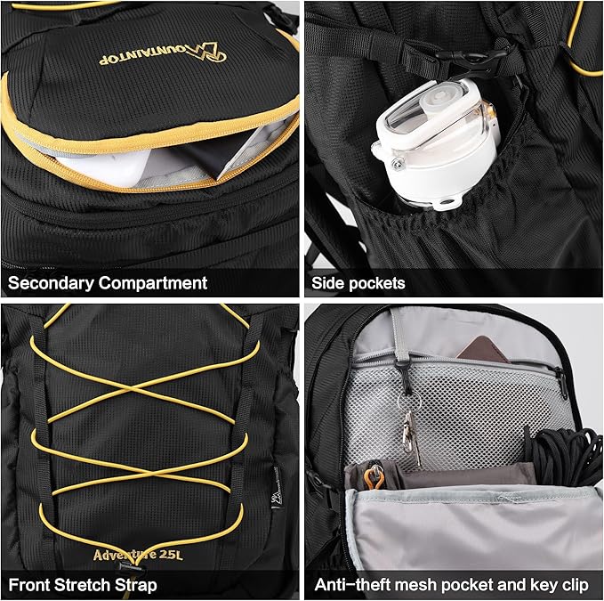 MOUNTAINTOP Hiking Backpack,25L Camping Backpack, Men Women Hiking Daypack Lightweight Travel Backpack for Climbing(Black)