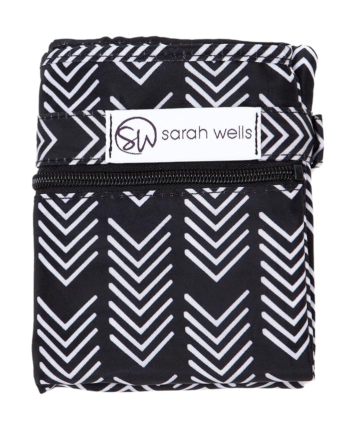 Sarah Wells Pumparoo Wet Dry Bag for Breast Pump Parts – Compact Organizer with Waterproof Pocket, Staging Mat & Fridge Hack – Machine Washable Pumping Accessory (Black & White)