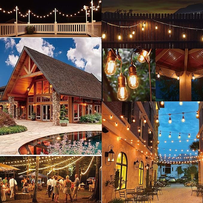 SUFEIMAS Outdoor String Lights LED 150FT with 46 Sockets 48pcs S14 Shattreproof Edison Bulbs,Dimmable LED Outdoor String Lights for Outside, Patio,Backyard, Market, Cafe (2 * 75FT)