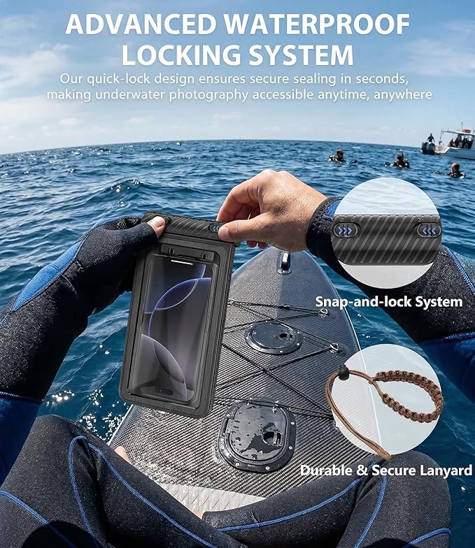 Diving Phone Case for iPhone 17 16 15 14 13 Pro Max Galaxy S25 S24 S23 Ultra, 50ft/15m Professional Waterproof Underwater Case with Real Touchscreen, Universal Camera Housing for Snorkeling (Black)