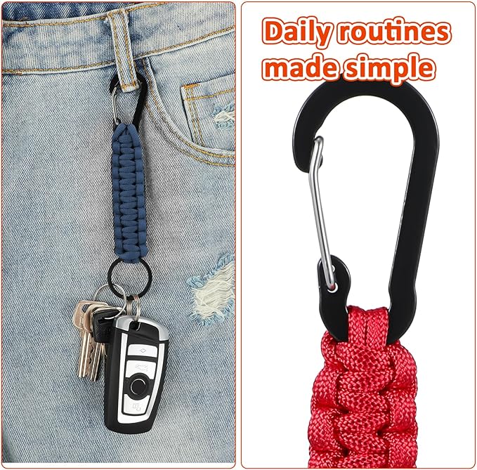 Mabor 2 Pcs Key Chain Hanger Heavy Duty Clips Keychain with Ring Paracord Key Chains Strap Accessories for Backpack Outdoor Men Women(Navy Blue, Red)