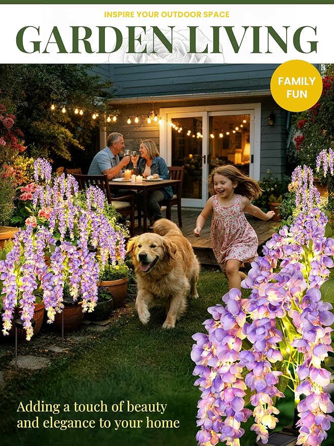 GIGALUMI Solar Lights Outdoor for Garden Decor, 3 Pack Solar Flower Lights Waterproof, 2 Lighting Modes Wisteria for Pathway,Yard, Patio Decoration, Gardening Gifts for Women (Purple)