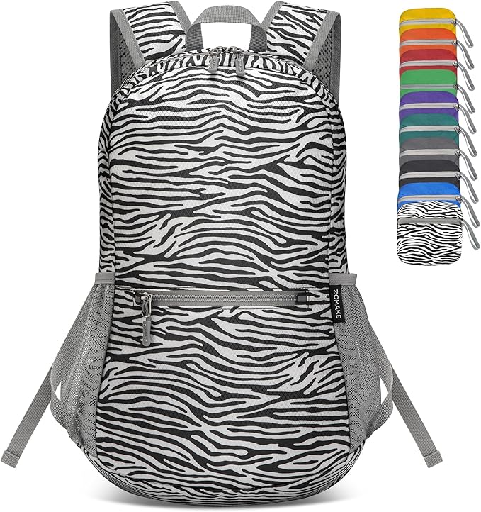 ZOMAKE Ultra Lightweight Hiking Backpack 20L, Packable Small Backpacks Water Resistant Daypack for Women Men(Zebra print)