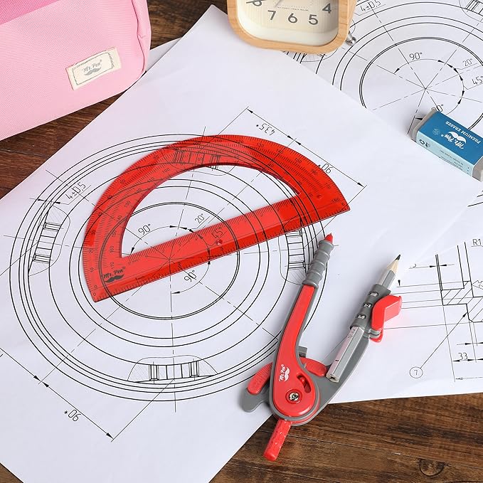 Mr. Pen- Geometry Compass and Protractor Set, 6 Inch Compass, 6 Inch Protractor, Drawing Tool for School, Clear Plastic, Easy Grip, Precision Design for Math, Art, Drafting, Architecture