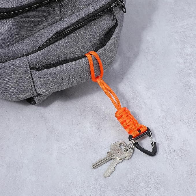 Mabor 3 Pack Paracord Lanyard with Triangle Carabiner Clip – Durable Rope Keychain for Keys, Backpack, Outdoor Survival, Camping & Gear (Black, Army Green, Orange)