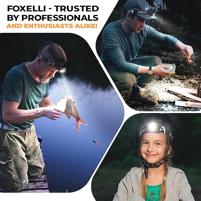 Foxelli USB-C Rechargeable LED Headlamp – Super Bright, Lightweight Head Lamp for Running, Camping, Hiking & Work – Comfortable Fit for Adults & Kids