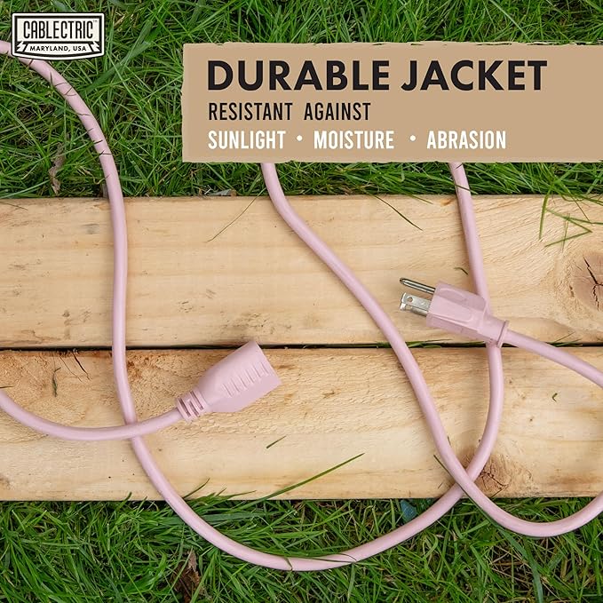 Outdoor Extension Cord 10 ft - 16 Gauge 13 Amp Heavy Duty Power Extension Cords - SJTW - Great for Small Appliances, Outdoor Lights, Garden Supplies - Pink