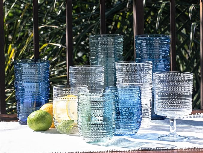 Beaded 14 oz Durable Acrylic Wine Glasses, Shatter-Resistant and Dishwasher-Safe Indoor/Outdoor Drinkware, Glass for Wine, Sangria, and Spritzers - Clear - Set of 6