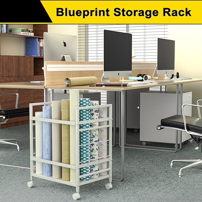Wrapping Paper Organizer Storage, Wrapping Paper Storage with Wheels, Used for Storing Blueprint/Carpet/Map/Poster, 20 Slots, 2 Brakes, Silent Wheel for Home, Office, School(Black)