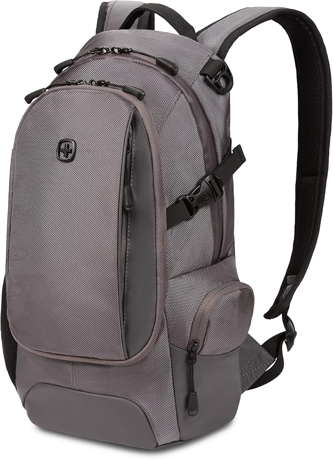 SwissGear 3598 Backpack, Narrow Daypack, Ideal for Commuting and School, Grey Ballistic