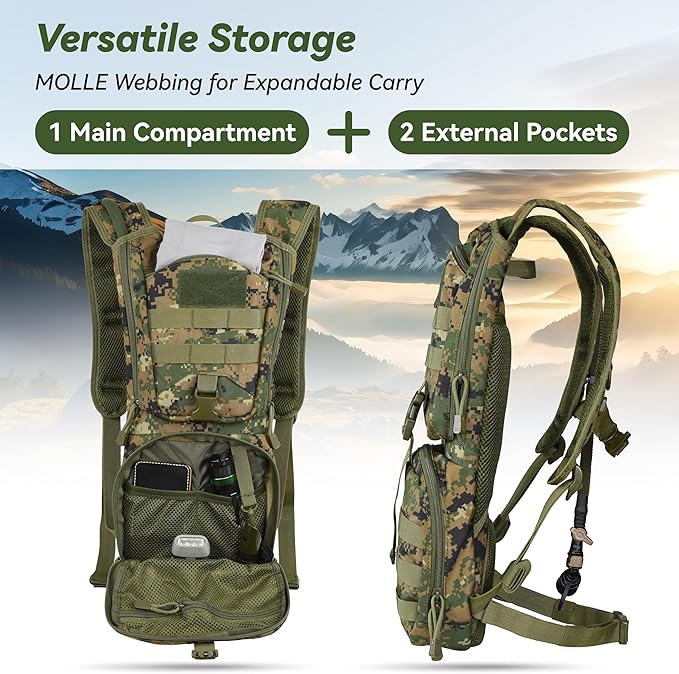 MARCHWAY Tactical Molle Hydration Pack Backpack with 3L TPU Water Bladder, Military Daypack for Cycling, Hiking, Running, Climbing, Hunting, Biking