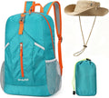 levayhill 25L Foldable Backpack & Bucket Hat 2 IN1 Combo, Lightweight packable Travel Set, Compact Daypack Sun Fisherman Hat (Lake Blue)
