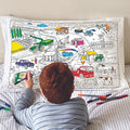 eatsleepdoodle 30x20in White Cotton Pillowcase with 10 Pack Washable Markers for Kids - Cars & Trucks Coloring Activity