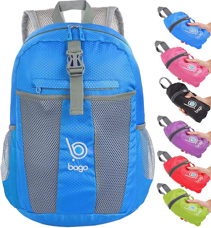 Bago Lightweight Small Hiking Backpack for Women and Men - 25L Travel Day Pack - Foldable Hiking Daypack Ultralight for Camping Outdoor Sports - Day Bag Packable Backpack for Travel (Blue)