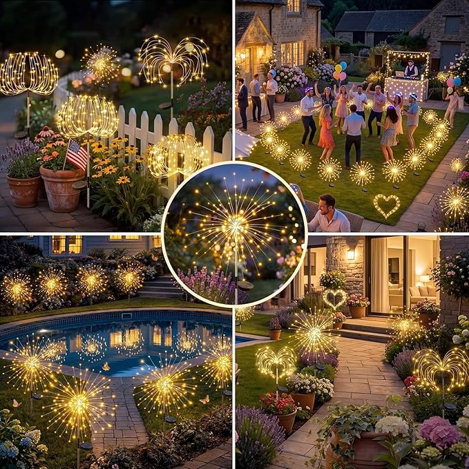Solar Firework Lights, 6 Pack 120 LEDs 8 Lighting Modes Twinkle Solar Garden Lights Outdoor Waterproof for Yard Patio Walkway Pathway Party Wedding Balcony Decorative - Girts for Women Mom