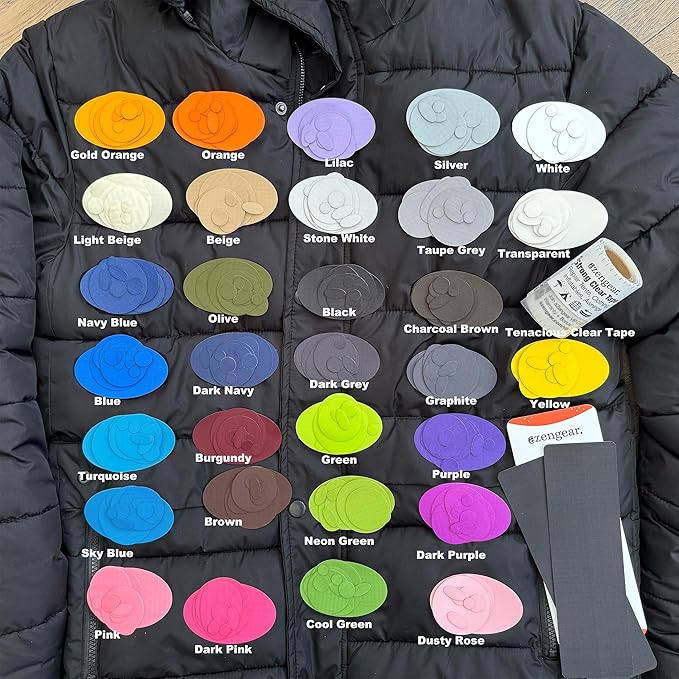 aZengear Repair Patches - Waterproof, Self-Adhesive, Tear-Cold-Heat-Resistant Polyester Fabric to Fix Down Jacket, Puffer, Snowsuit, Shoe, Tent, PVC, Clothing, Upholstery (Transparent)