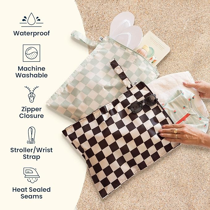 Tiny Twinkle Mess Proof Wet Bags | 2-Pack Reusable Waterproof Wet Bags for Swimsuits | Baby Clothes | Travel & Diaper Bag (Boho Rainbow)