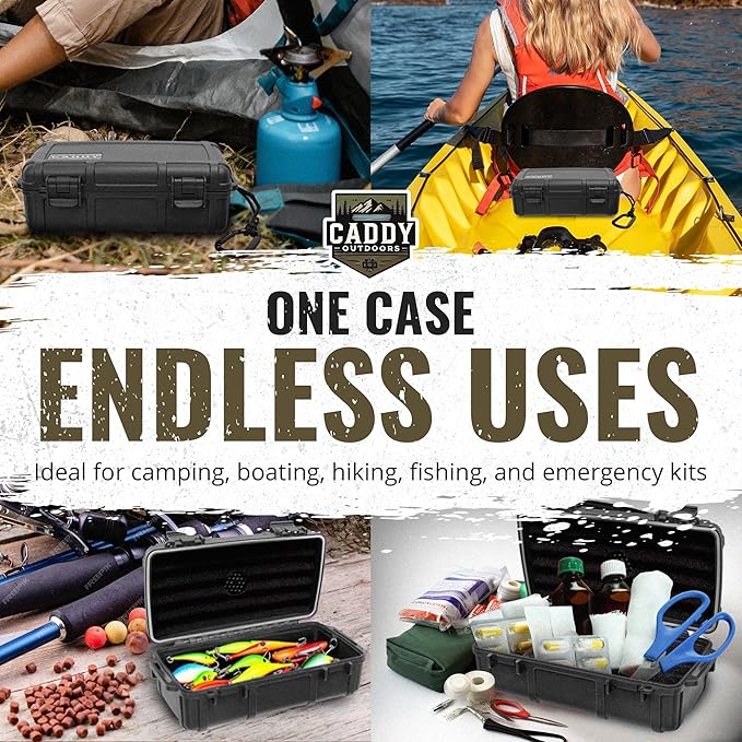 Waterproof Storage Case 1.2 L Capacity – Heavy-Duty Gear Box with Foam, Carabiner & Lanyard – Crushproof, Airtight Outdoor Container for Camping, Hiking, Fishing