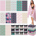 Peryiter 24 Pack Microfiber Oversize Turkish Beach Towel Set 12 Large Absorbent Beach Towels with 12 Storage Bag 28 x 55 Quick Dry Lightweight Bath Towel Blanket for Hawaii Camp Swim Pool(Flamingos)
