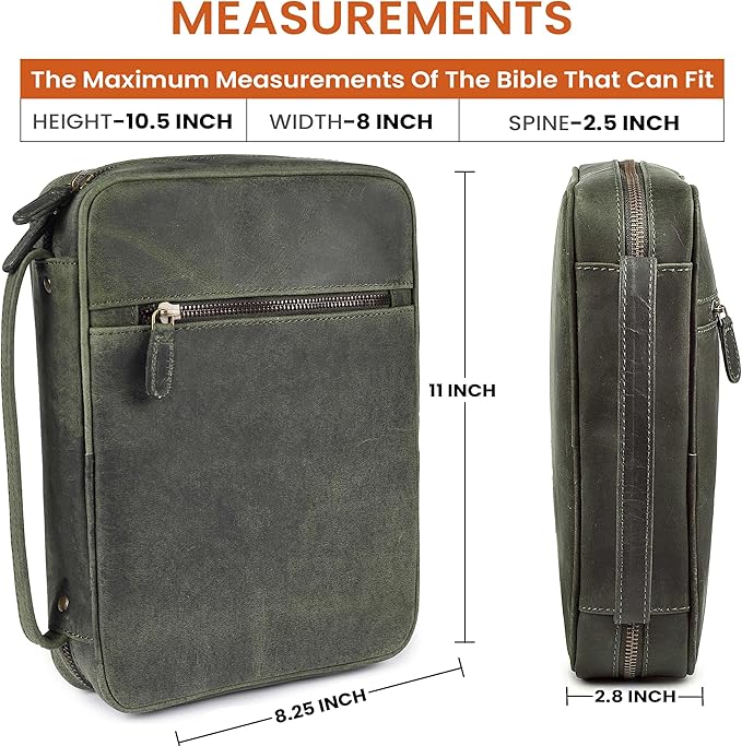 LEATHER VILLAGE Handmade Vintage Leather Bible Cover for Men & Women - Large Protective Bible Case & Organizer for Church, Travel & Study Christian Religious Antique Bookmark - Olive