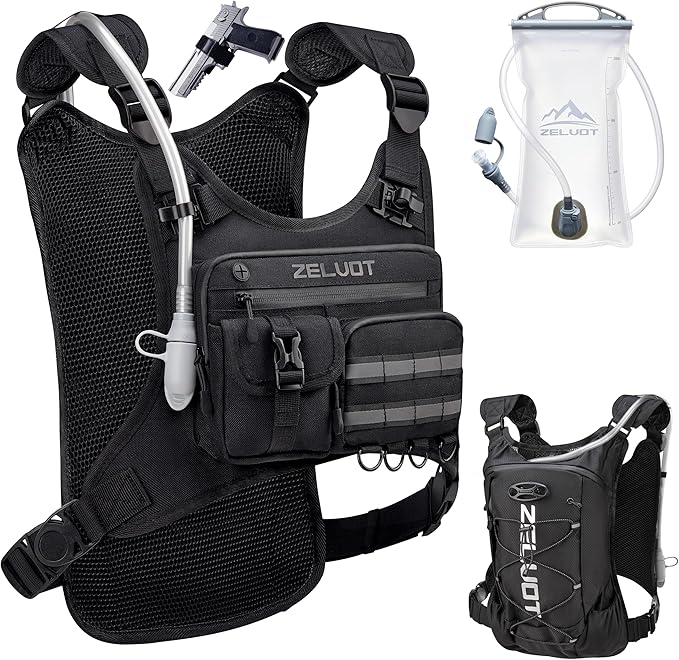 Zelvot Running Vest with 2L Water Bladder, 12L Hydration Backpack with Gear Holder, U.S. Design Patent, Lightweight Hydration Pack, Reflective Chest Pack for Men Women for Hiking