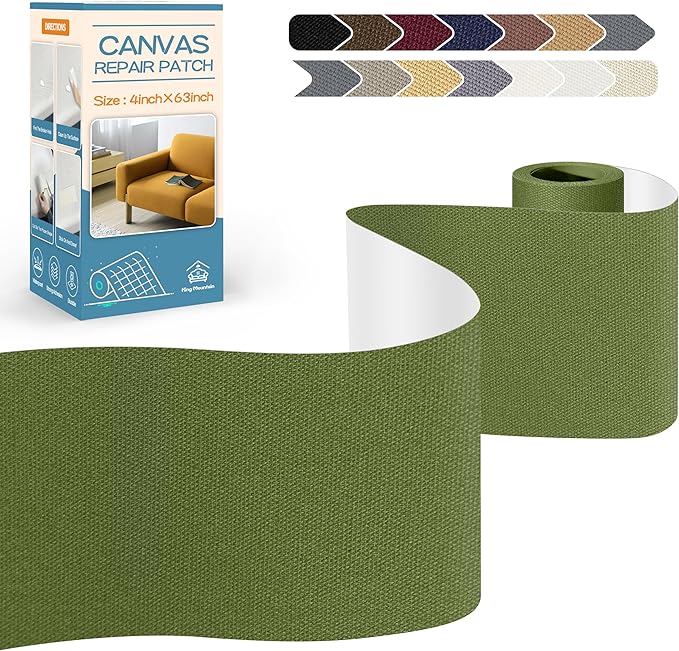 KING MOUNTAIN Canvas Repair Tape,Outdoor Gear Patch, 4×63 Inches,Waterproof,Self-Adhesive for Repairing Boat Covers,Sun Shades,Sofas,Tents,Lounge Chairs,Awnings (Grass Green)