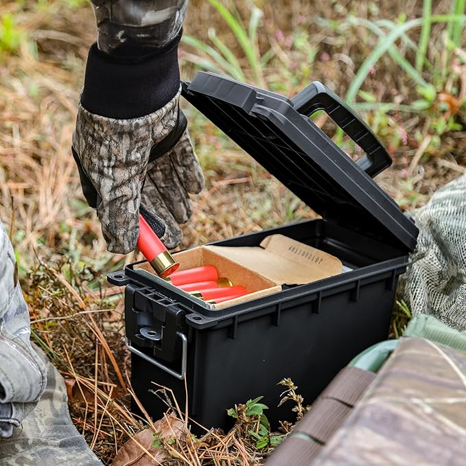 Sheffield 12772 4-Pack Ammo Storage Box, Stackable .30 Cal Field Boxes, Water and Dust Resistant, Lockable Storage Box with Handle, Secures Hunting Gear, Supplies, and Bullets, Made in USA, Black