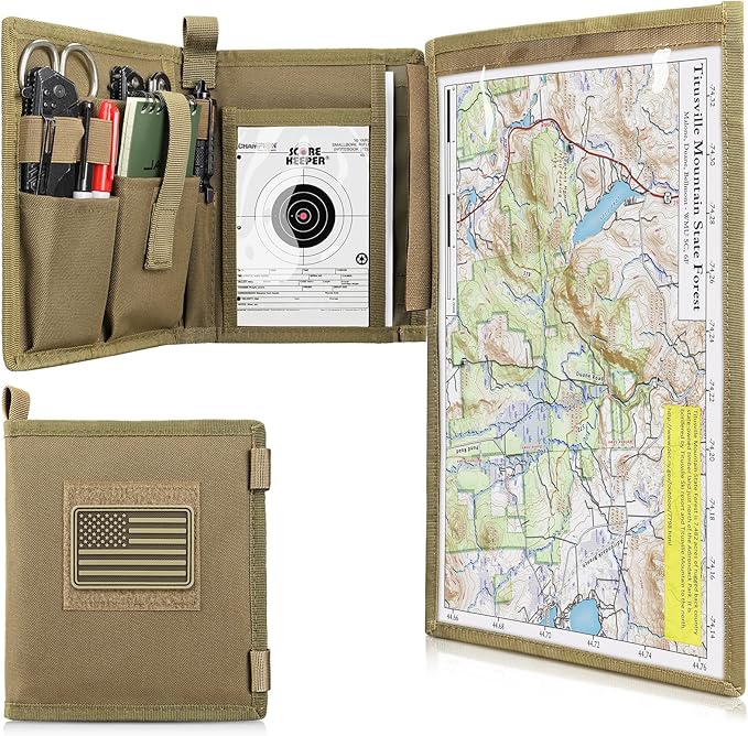LIVANS Tactical Pouch Military Map Case Holder Army Foldable Map Storage Pouch Multifunctional for Outdoors or Hiking - 13"x10" Clear Viewing Area,1000D Oxford + Waterproof TPU