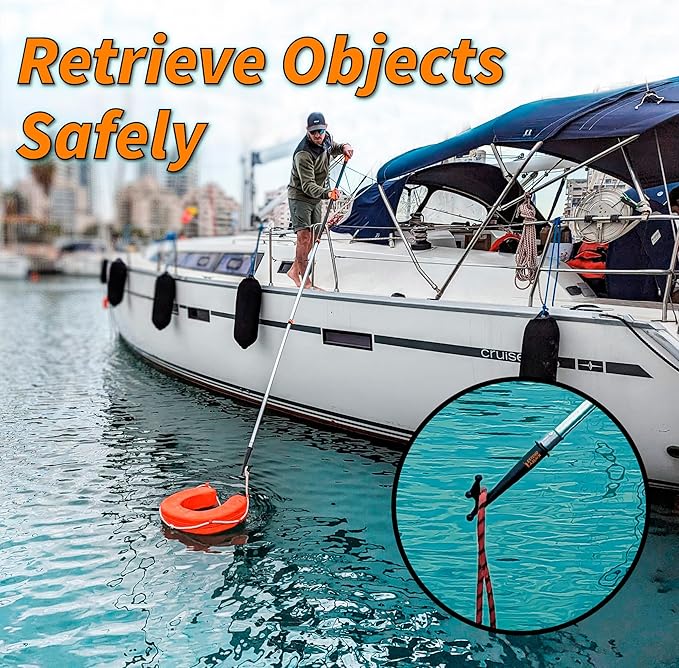 Boat Hook for Docking with Telescoping Extension Pole // Durable, Floating, Lightweight and Sturdy Telescoping Boat Hook Pole // the Ultimate Boat Pole for Docking, Push-Pull and Boating